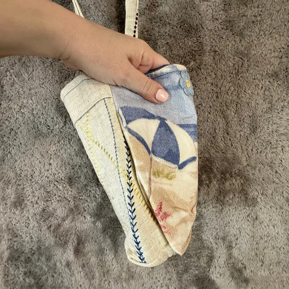 Handmade Beach Print Canvas Purse Shoulder Bag Crossbody Tote Umbrella Sailboats